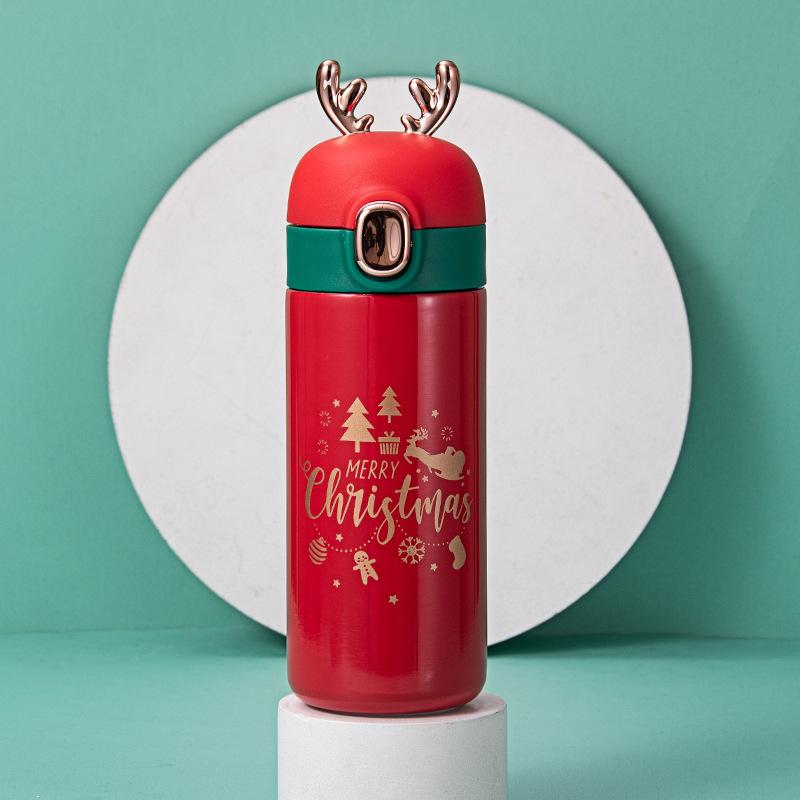 Christmas Stainless Steel Tumbler, 300ml Insulated Thermos Cup with Lid, Festive Holiday Themed Mug for Coffee & Drinks, Cute Xmas Gift Idea