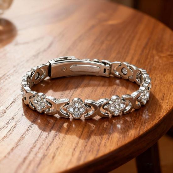 Women Bracelet Flower Shape Sparkling Rhinestones Inlaid Versatile Electroplated Smooth Surface Bracelet Dress Up Jewelry Gift