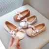 Spring and Autumn New Fashionable Versatile Leather Shoes for Girls, Soft Sole, Embroidered Bowknot Loafers, Solid Color Single Shoes