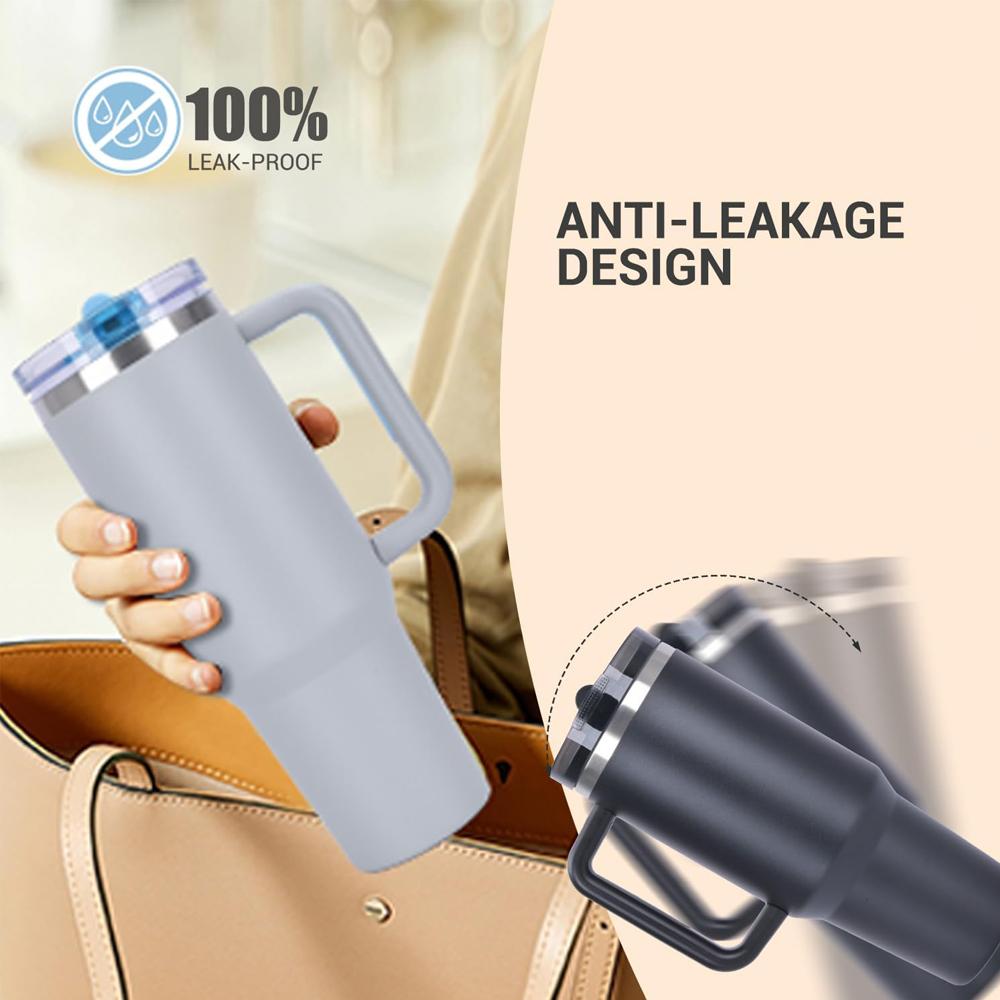 Wasserflasche mit Griff und Strohhalm 40 oz Wasserflasche Hält Wasser länger kalt Edelstahlflasche Isolierbecher