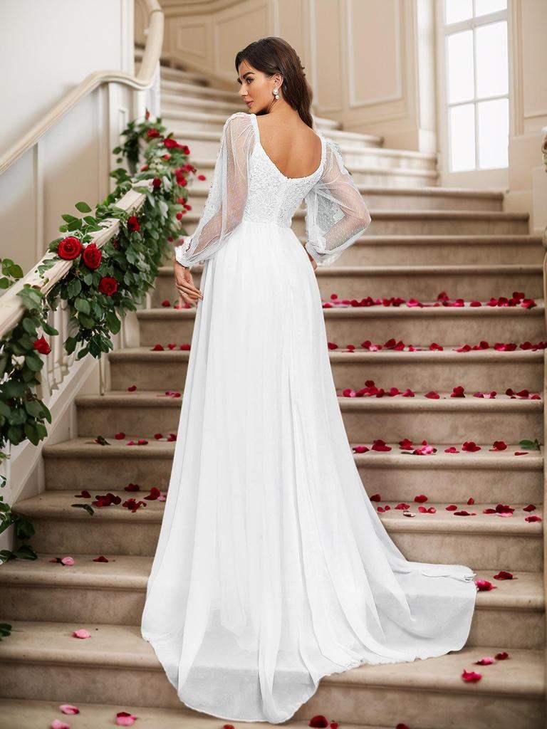 Elegantes Abendkleid mit langen Ärmeln aus Spitze Hochzeits- und Bankettkleid