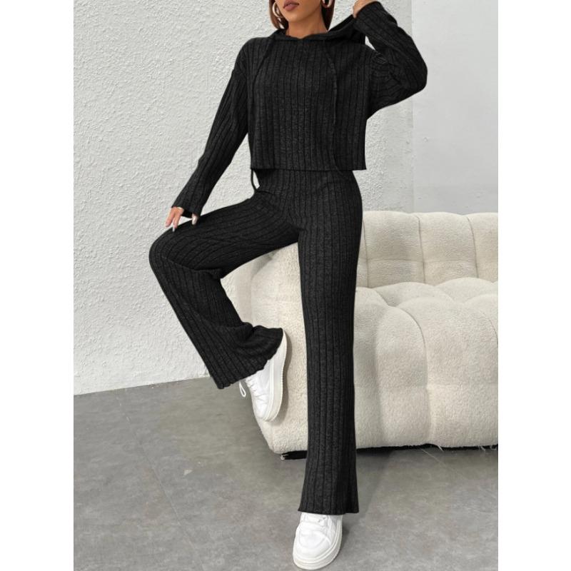 Women S Casual Knit Hoodie Sweatshirt And Pants Set