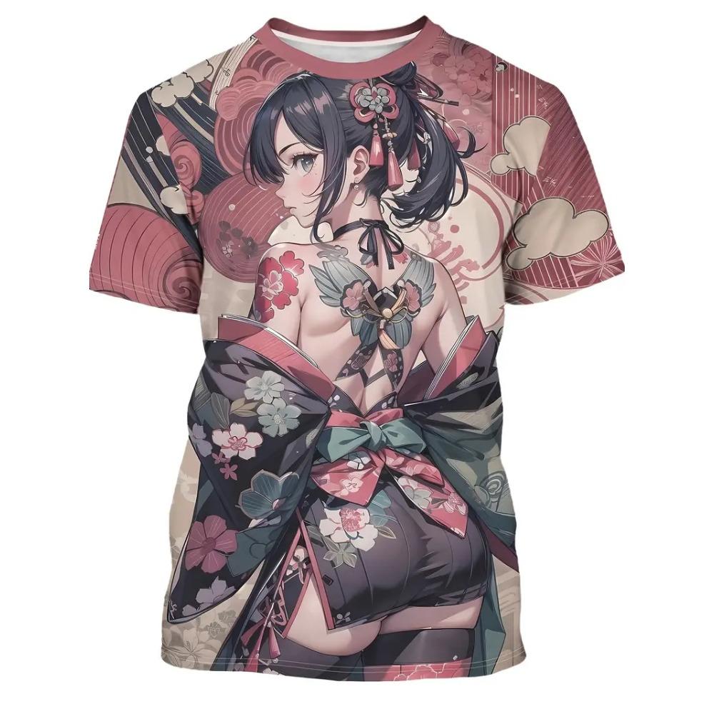 2026 Men's Anime Samurai Girl 3D Printed Fashion T-Shirt for Adults-Street Trend Style Short-Sleeved