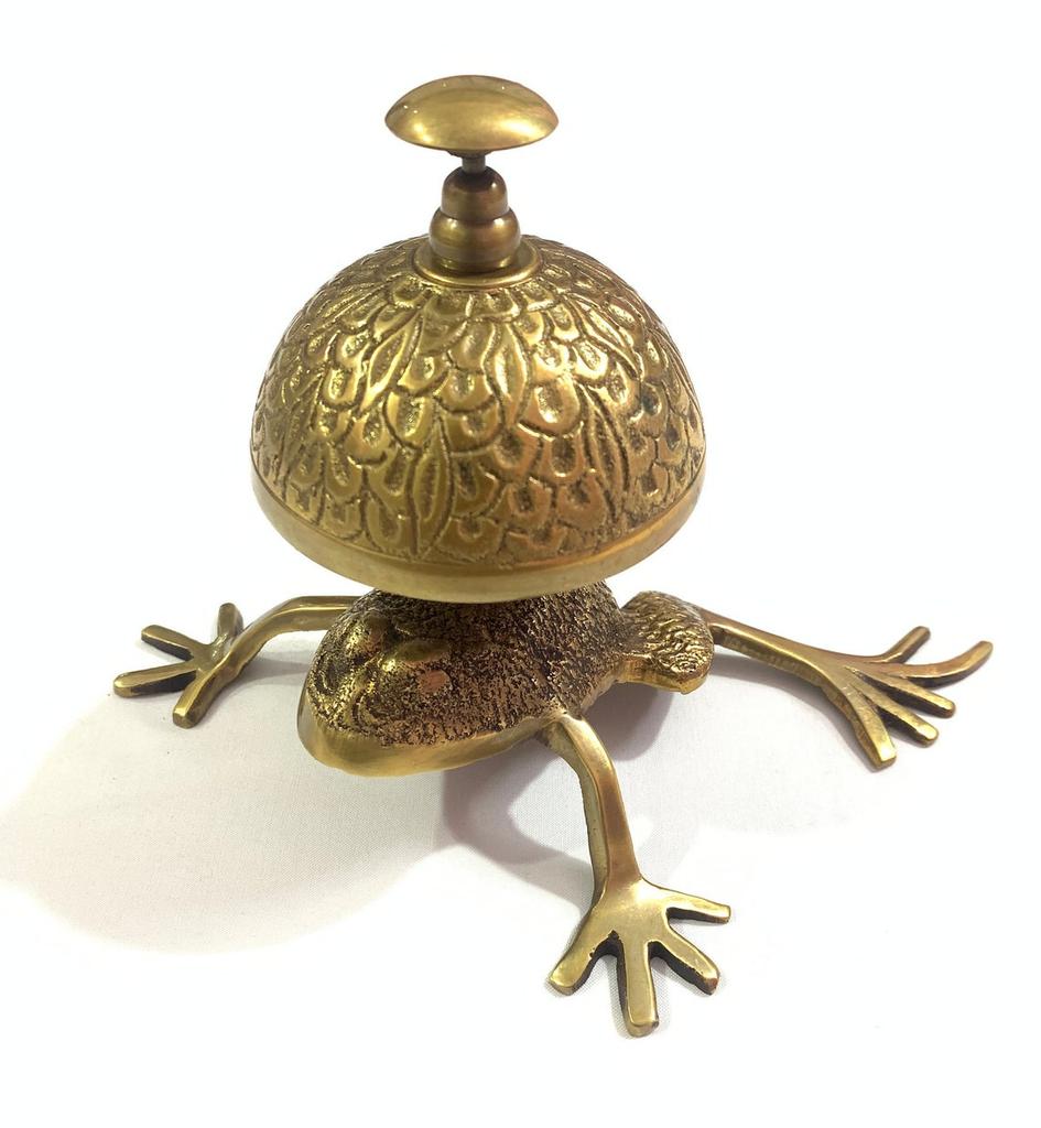 Brass Frog Desk Bell | Decorative Animal Counter Bell for Reception, Office or Home | Unique Frog Décor Gift for Desk Accessories Lovers