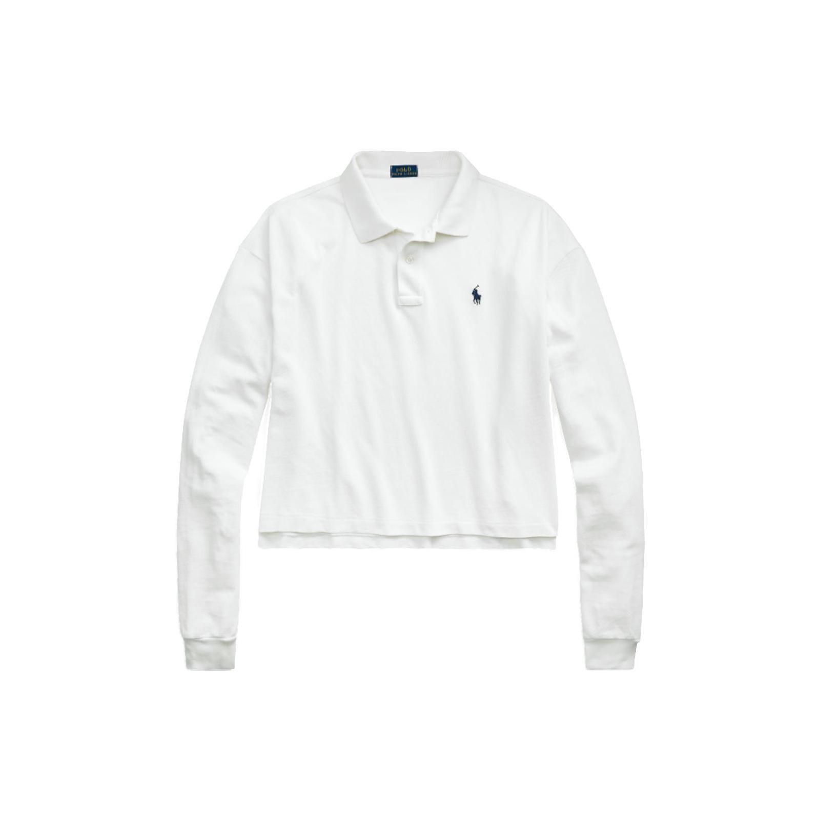 Polo Ralph Lauren SS23 Solid Logo Print Long Sleeve Polo Shirt Women tops White WMPOKNINB920024-100 M