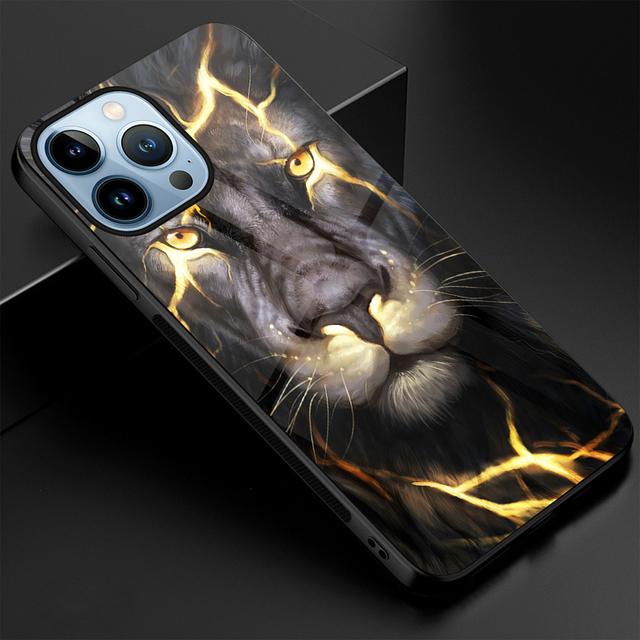 Animal Tiger Lion Phone Case For Iphone 14 13 11 12 Pro Max Mini Xs Xr X 7 8 6s Plus Se 2022 Tempered Glass Back Shell Covers