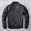Embroidery Patches Baseball Jackets Genuine Cowhide Leather Jacket Men Motorcycle Biker Coats Autumn Mens Coat