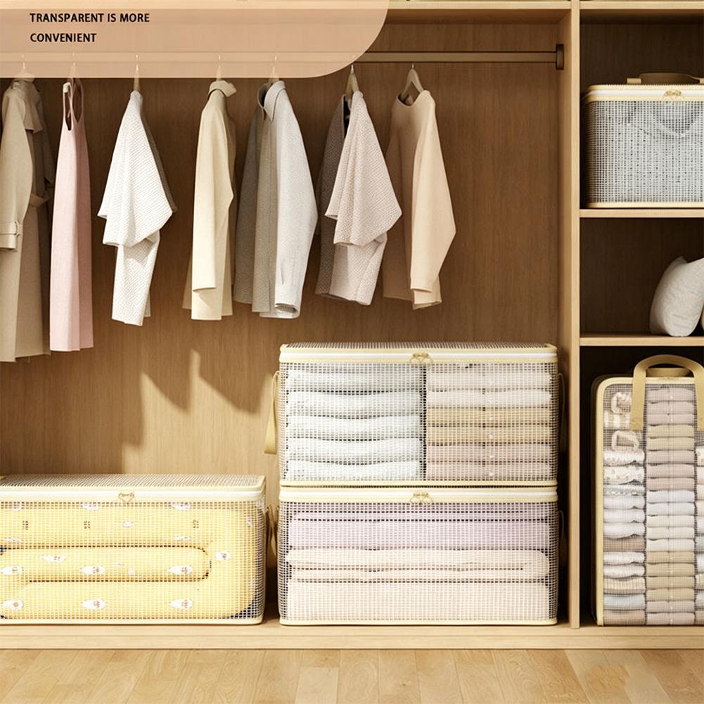 Transparent PVC Clothes Storage Bag Large Capacity Foldable Quilt Organizer with Reinforced Handles Dustproof Wardrobe Organizer