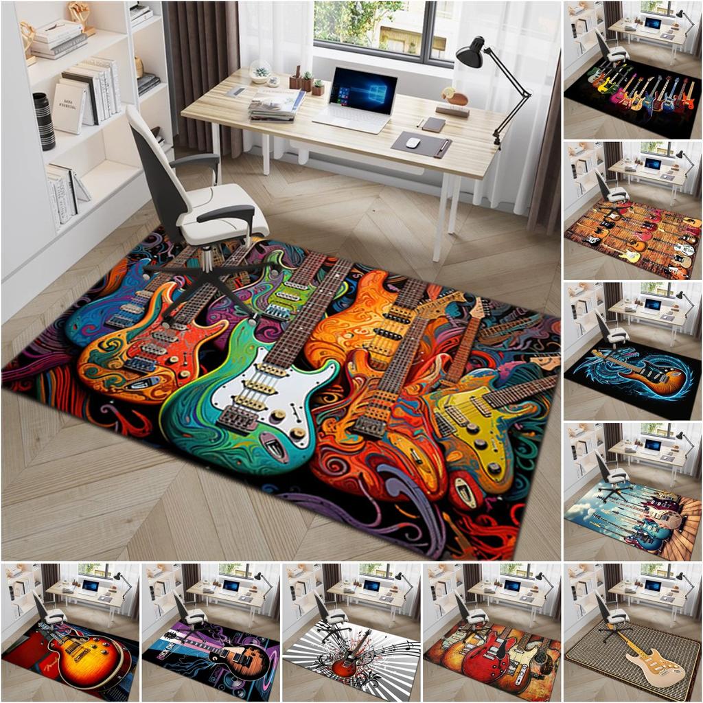 1Pc Electric guitar theme Printed circular carpet, home door mat, outdoor travel protection carpet A4
