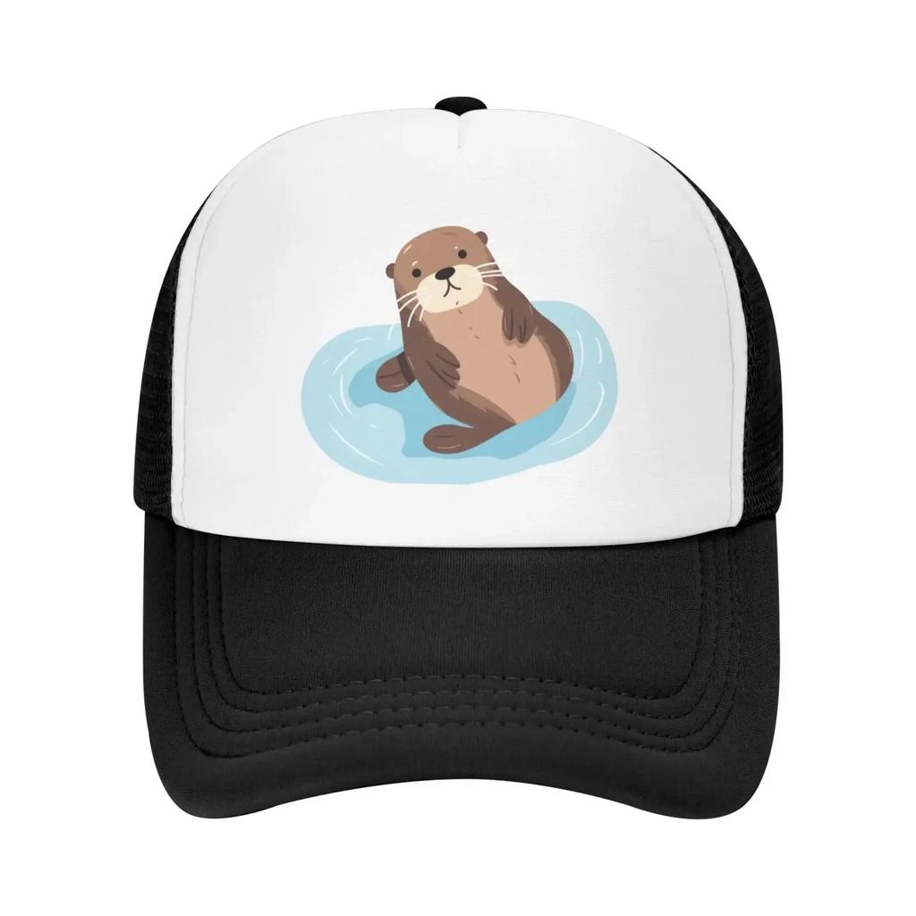 Mesh Dad Hat Adjustable Washed Cute Sea Otter Floating Water Baseball Dad Cap Funny Distressed Ball Trucker Cap for Women Unisex