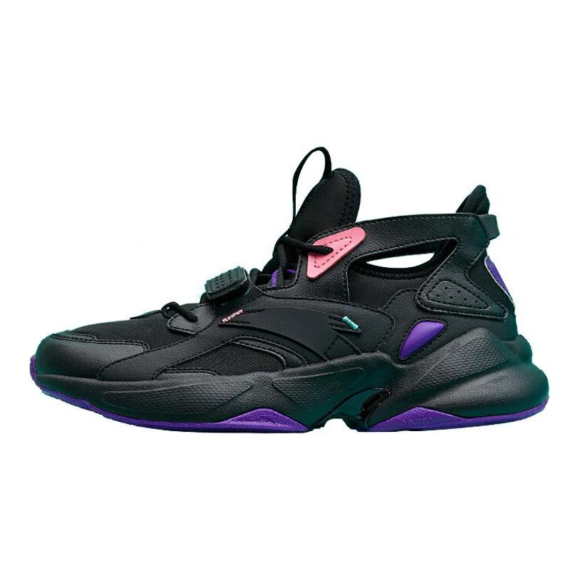 Anta Slip Resistant Abrasion Resistant Support Mid Top Training Shoes Men's Black Purple 912017012-2