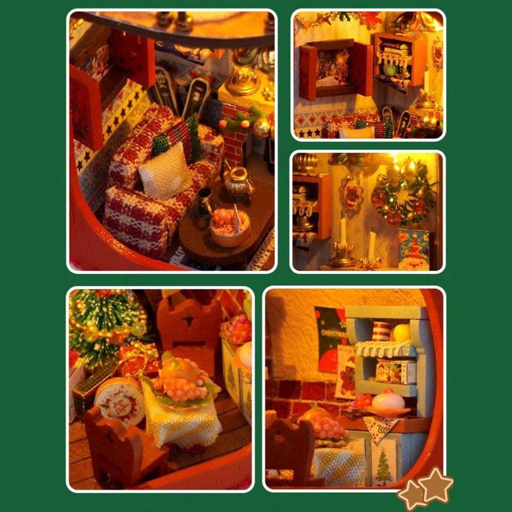 Wooden Miniature Dollhouse Kit Glowing Miniature House Kit Christmas Stocking Crafts  Friends