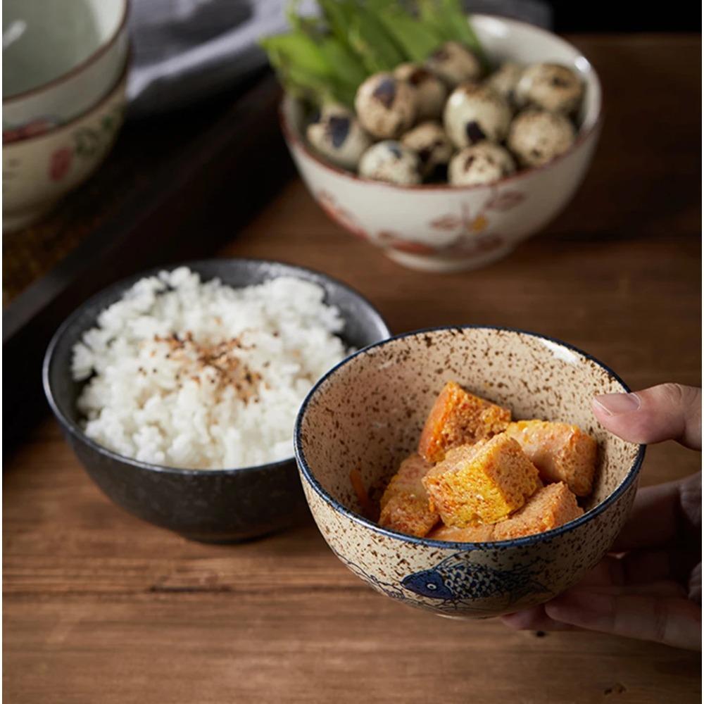 5inch Japanese Style Ceramic Rice Bowl Cereal Soup Dessert Snack Bowl Kitchen Salad Serving Bowl Tableware Microwave Safe 1pcs