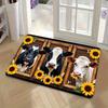 Farm Cow Sunflower Vintage Frame Print Door Mat Rustic Animal Pattern Indoor Entrance Home Floor Decor
