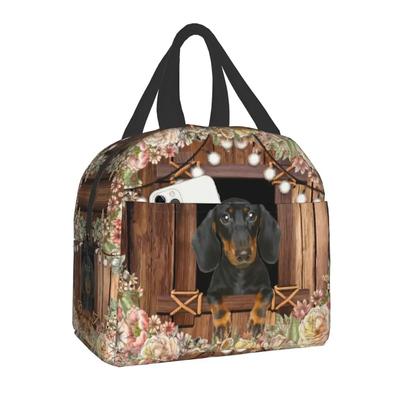 Dackel Hund Mit Floralen Lunchtaschen Für Frauen Isolierte Thermokühltasche Bento Box Kinder Schule Essen Tragbare Picknick Aufbewahrungstasche