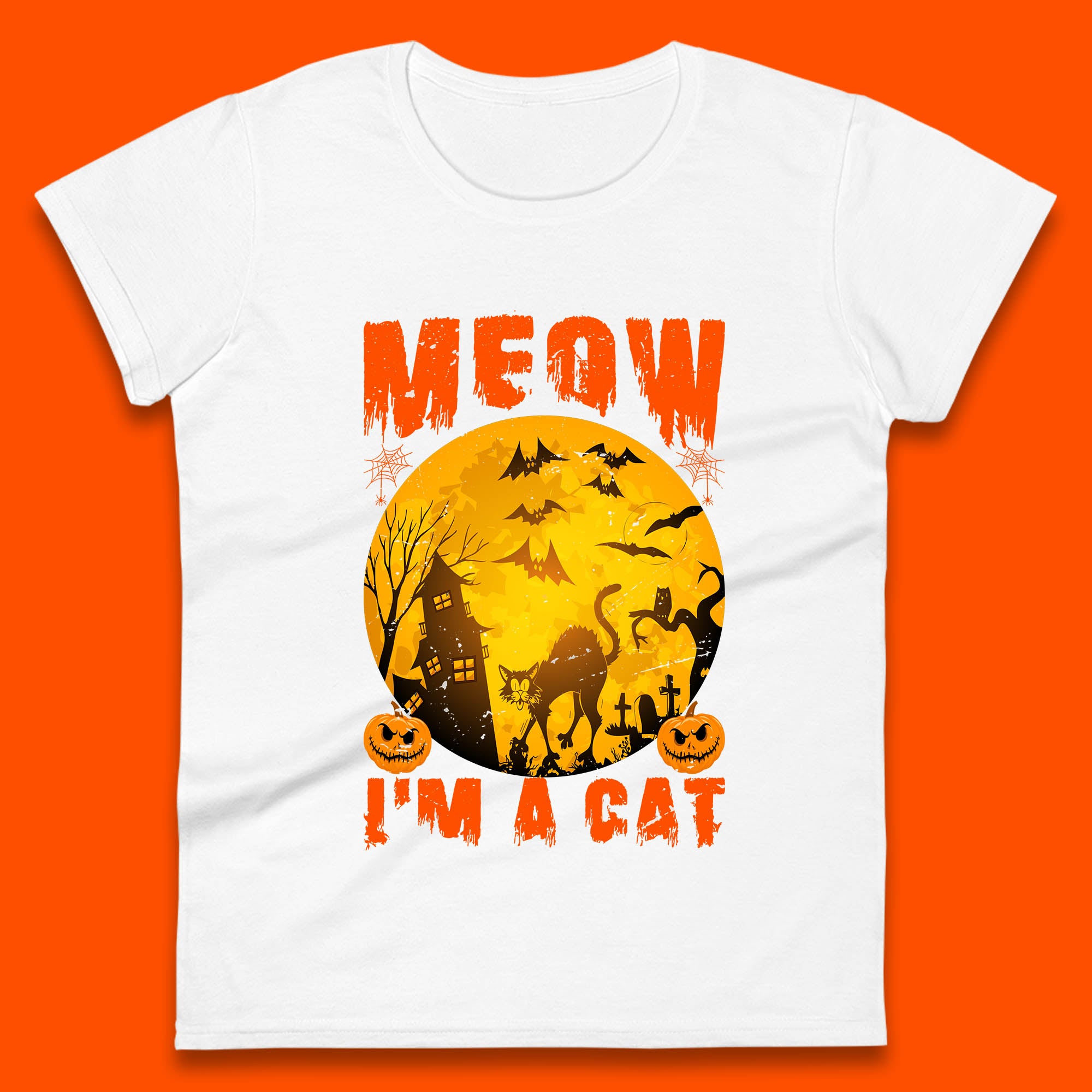 

Meow I m A Cat Halloween Black Cat Horror Scary Haunted House Womens Tee T Shirt Mens Tops Unisex Top 4XL