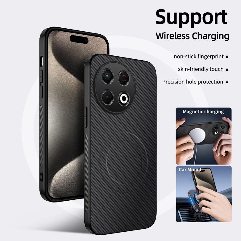Magnetic Wireless Charging Phone Case For Tecno Spark 30C 30 Pro 4G Lens Protection Carbon Fiber Pattern Silicone Cover Cases