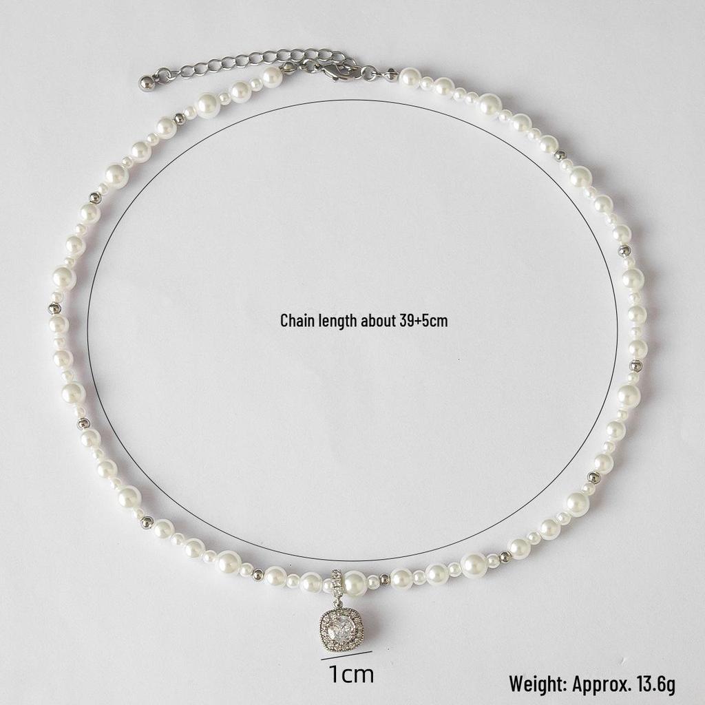 Elegance Collection: Hot Bubble Sugar Cube Pearl Necklace with Large & Small Silver White Pearls