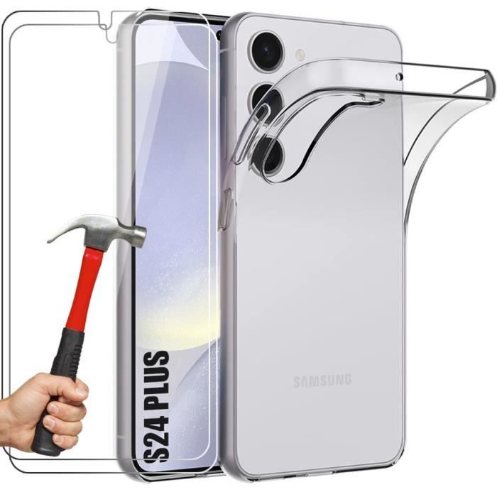 Coque Silicone - BOOLING - pour Samsung Galaxy S24 Plus - Ultra transparent - Protection chocs - 2 Verres Trempés