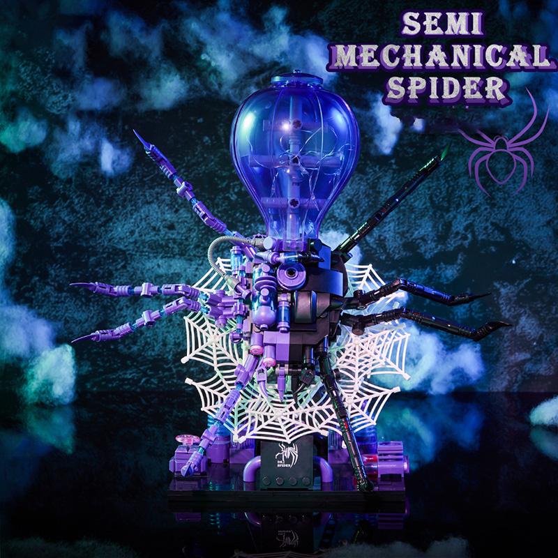 Kreativní Mechanická Fialová Žárovka Pavouk Stavebnice Technická Montáž Pavouk MOC Kostky Hračky Děti Halloweenské Dárky