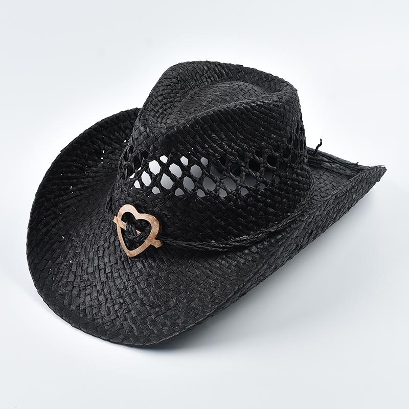Cappello di Paglia Estivo in Stile Western per Donna, Cappello da Sole da Spiaggia Esterno Intrecciato, Adatto per Eventi a Tema Western, Festival Musicali