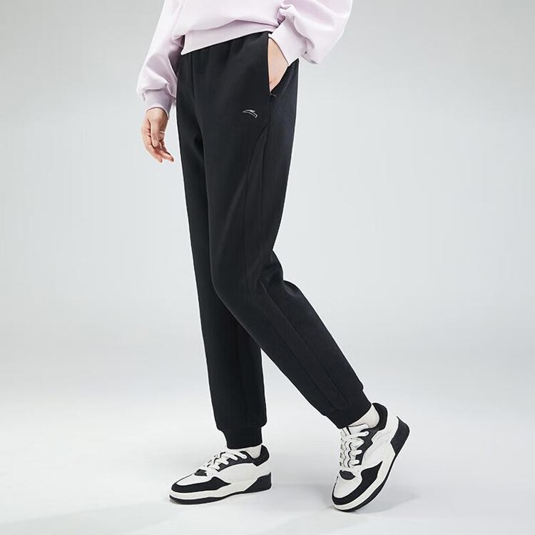 Anta Training Series Solid Color Logo Jogger Pants Women Pants Black 162337322-1