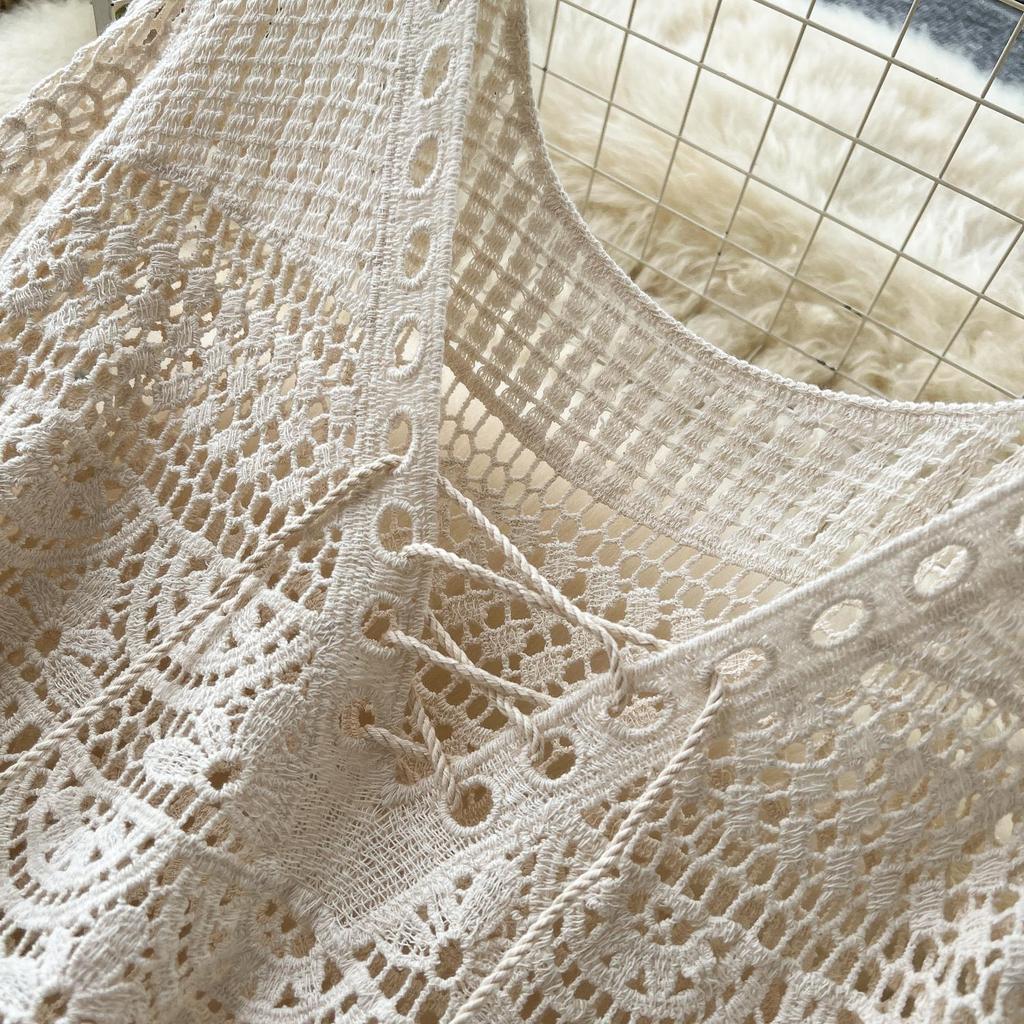 DIMANAF 2025 New Summer Women Long Basic Knitted Dress Sleeve  Fashion Lace Dresses Casual Loose