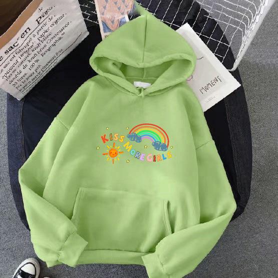 Ladies Gray Plush Hooded Hoodie for Women Plus Size Colorful Print Oversize Pullover Sweatshirt Tops