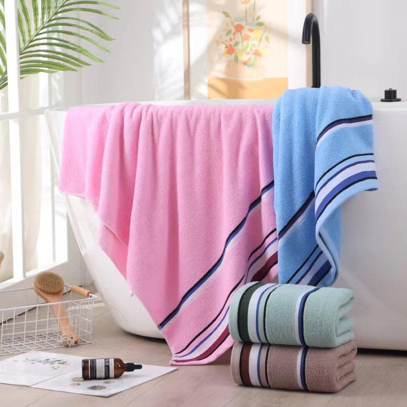 1pc 100% Cotton Bath Towel - Ultra-Soft High Absorbency, Lightweight & Portable for Travel, Spa, Beach - Modern Striped Design