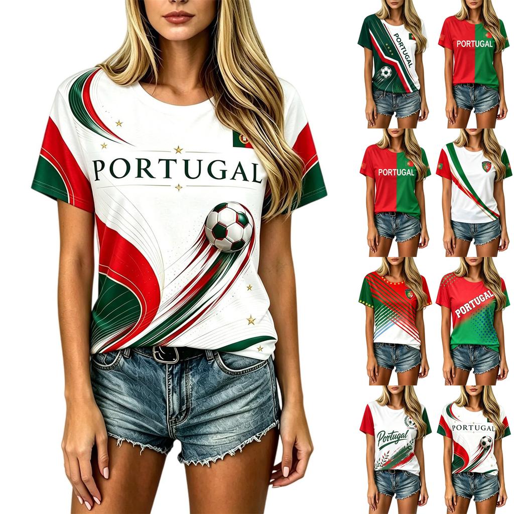 Women's Football Neck Short Sleeve T-Shirt for Soccer Fan