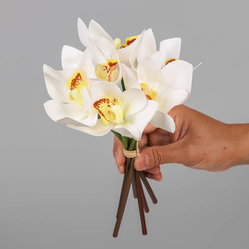 

Artificial Flowers Cymbidium Bouquet Latex Fake Flower Home Living Room Bedroom Decoration Simulation Cymbidiums Green Plant молочный белый