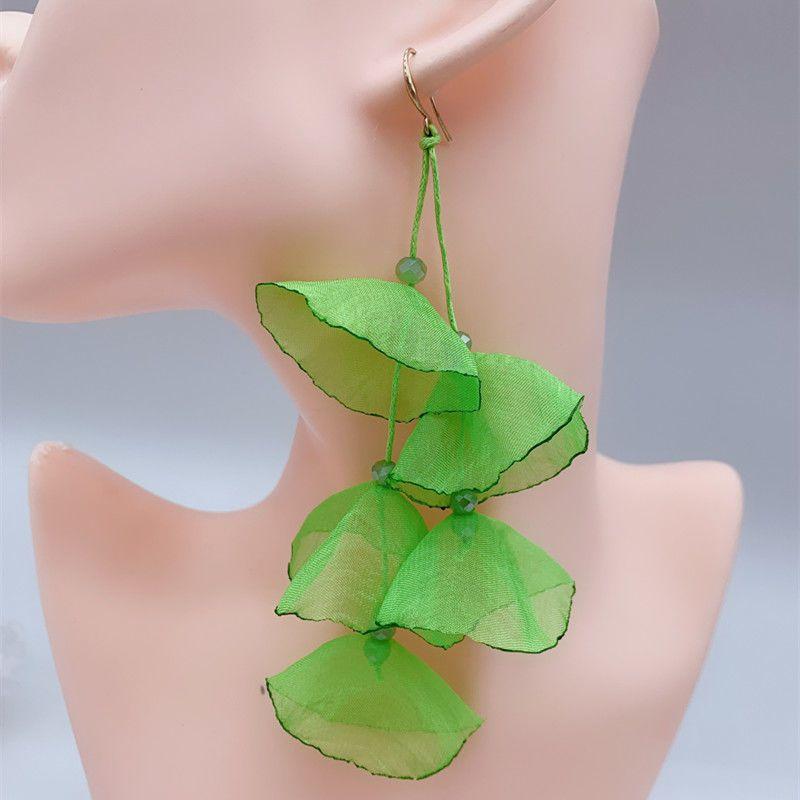 

Temperament Charm Multi-layer Transparent Mesh Lace Flowers Petal Long Tassel Dangle Earrings for Women Fashion Party Zircon зелёный