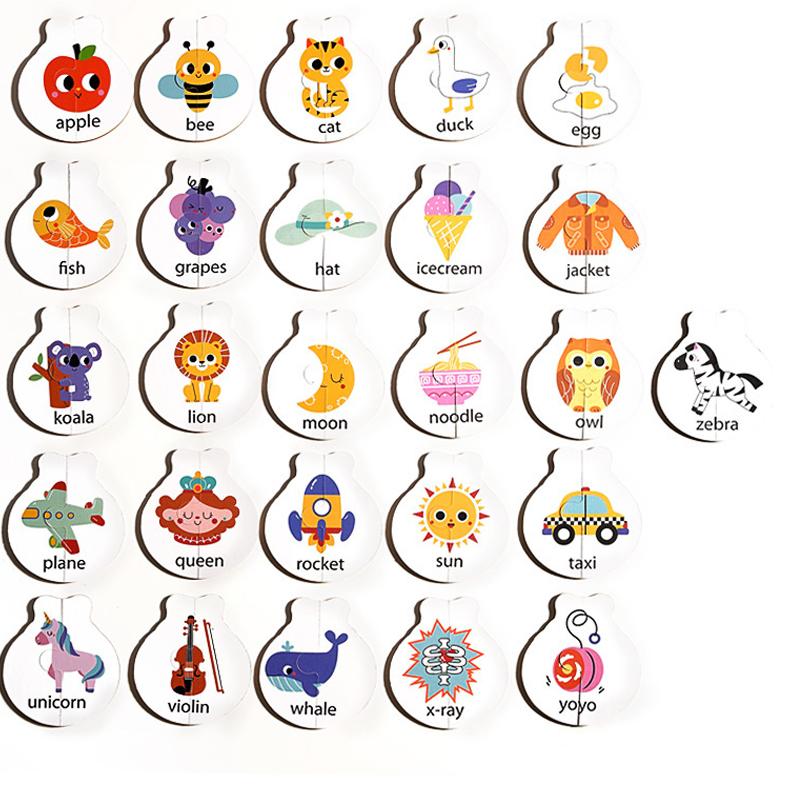 Wooden Ladybug Alphabet Matching Puzzle Double Sided Cards Words Letters Learning Toy Interactive Tabletop Game