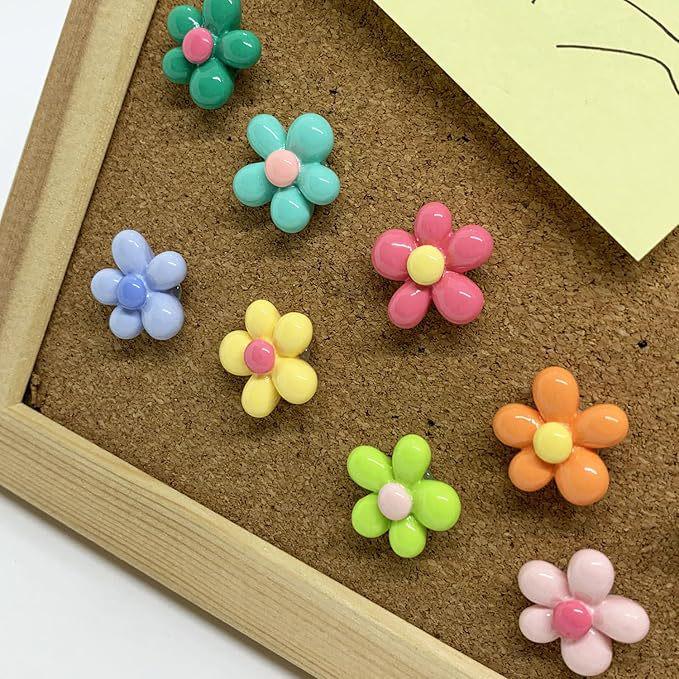 30 Chinchetas de Flor de Cinco Pétalos de Colores para Tableros de Corcho - Decoración Creativa para Tablón de Mensajes con Cabezas Grandes
