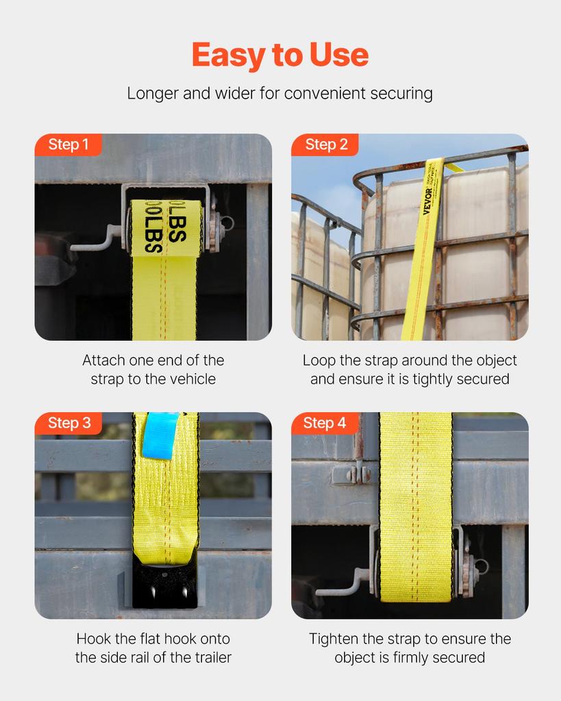 VEVOR Winch Straps, 10.2 cm x 12.2 m, 2722 kg Load Capacity, 8165 kg Break Strength, Truck Straps with Flat Hook