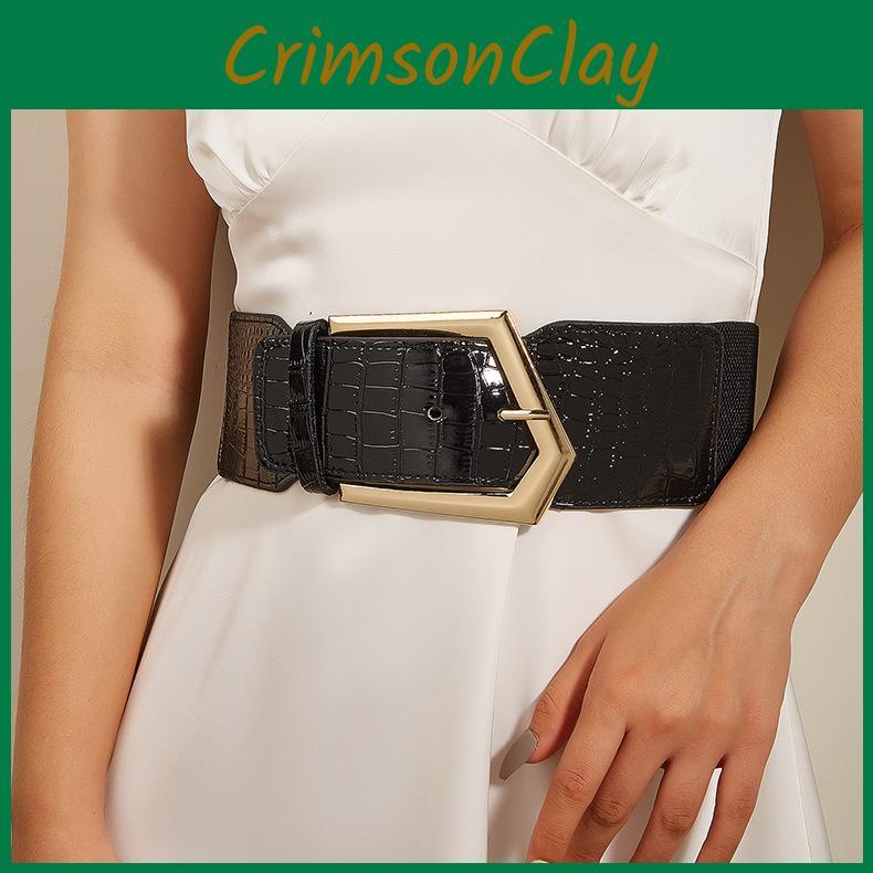 Style Vintage Wide Waist Belt With Irregular Metal Buckle For Apparel Womens