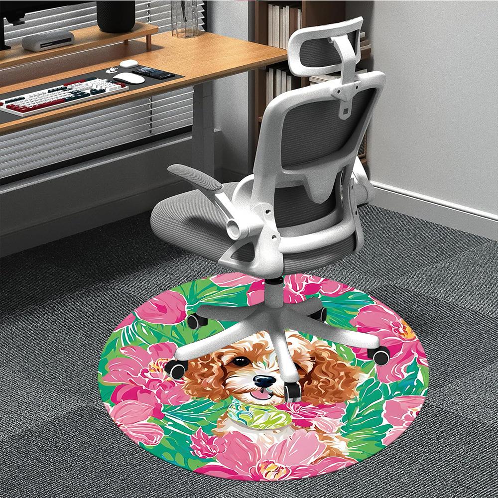 

1pc Floral Dog Office Round Rug, Non-slip, Soft and Durable Office Rug for Interior Decoration, Perfect for Office, Beautiful Decoration yy260323012 80cm by 80cm