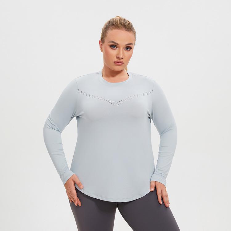 Plus Size Quick-Dry Mesh Long Sleeve Women's Yoga Running T-shirt