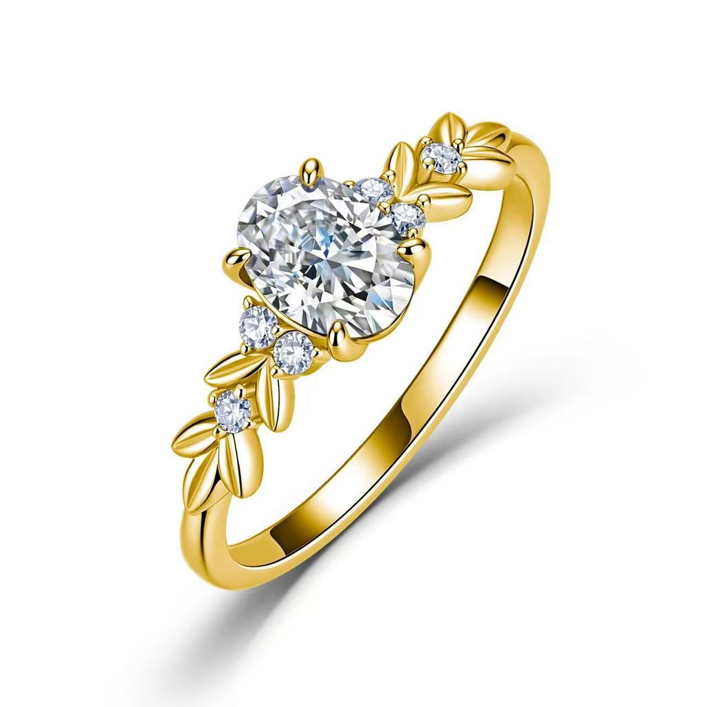 925 Silver Egg Moissanite Ring Ins Style Leaf Pattern Elegant Proposal & Couple Finger Jewelry