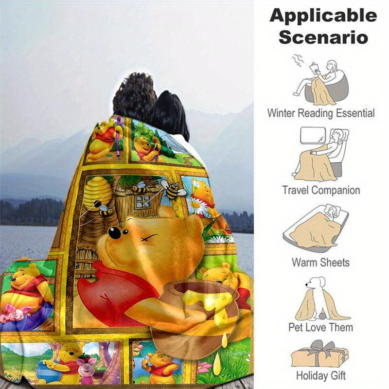 Winnie Puuh Decke Ultra-Weich, Warm, Gemütlich Überwurf für Wohnzimmer, Sofa, Ganzjahres-Reiseaccessoire Niedlicher Zeichentrickfigur Heimdekoration