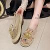 Summer Transparent Rhinestone Single Shoes Women's 2025 Versatile French Sequins Korean Version Low-heeled Little White Shoes Bag Head Half Slippers