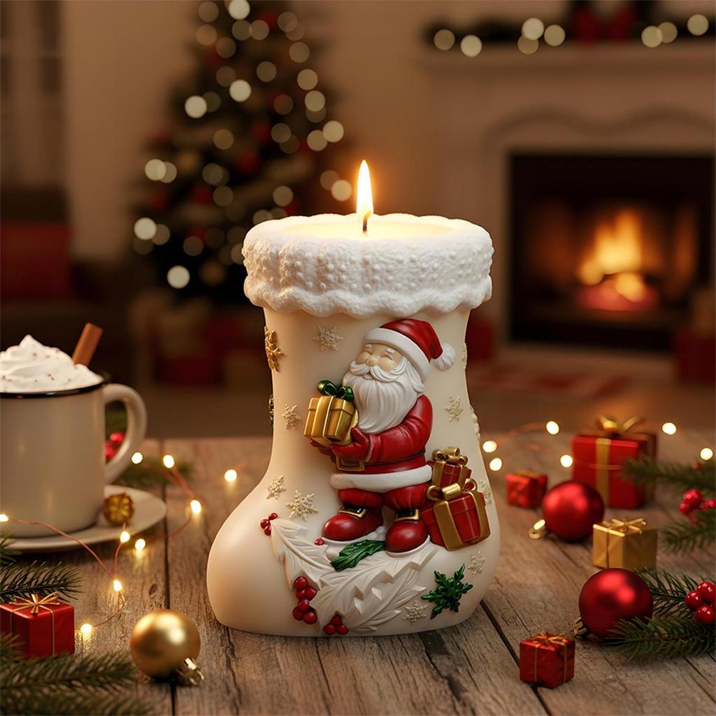 Santa Candle Silicone Mold Silicone Flexible Art Project Mould Christmas Stocking Candle Casting Mold For Children Beginners