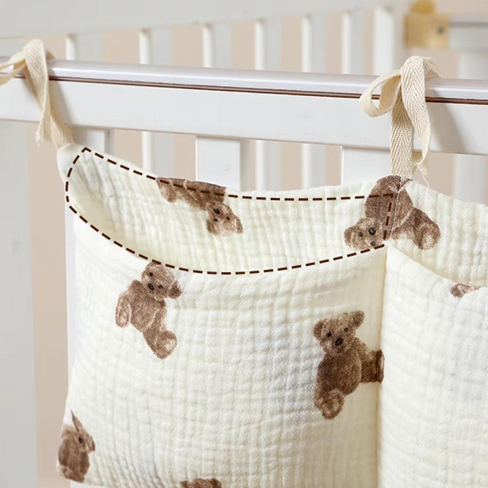Baby Crib Organizer Cot Caddy Bed Storage Bag 2 Pockets Bedside Hanging Diaper Pure cotton Organizer for Diapers Toys Clothing