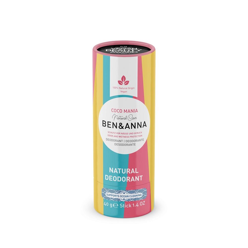 Ben&Anna Coco Mania Natural Deodorant Stick - Eco-Friendly Baking Soda Formula, 40g
