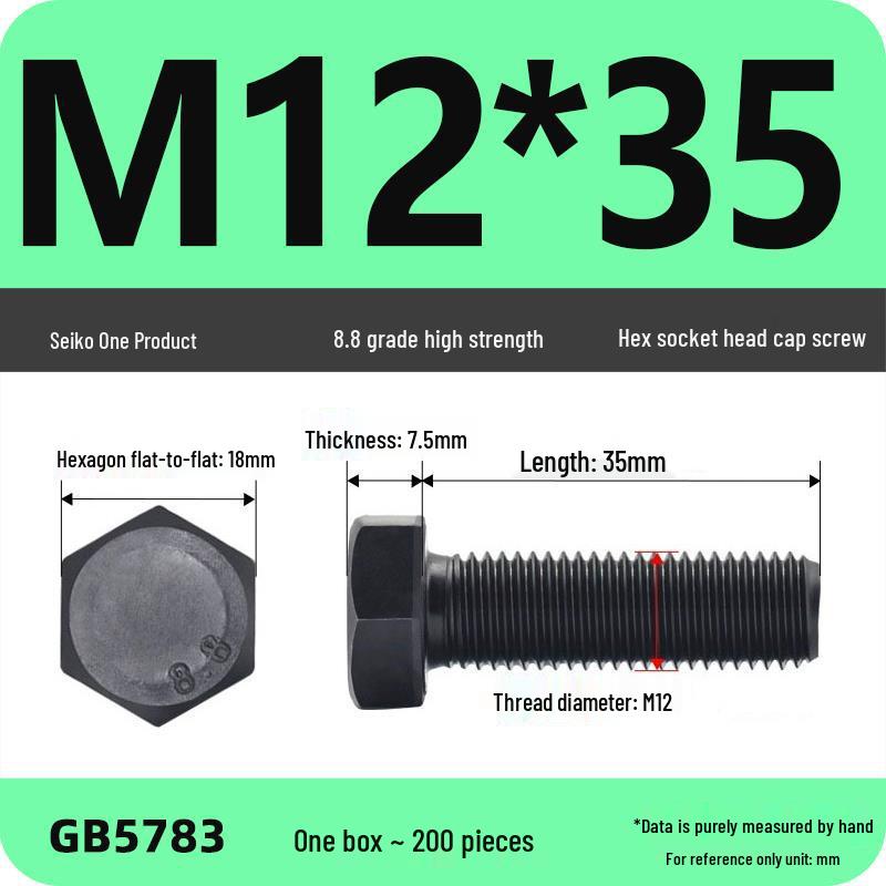 Black High-Strength Grade 8.8 Hex Bolt Screw Set (M4-M12)