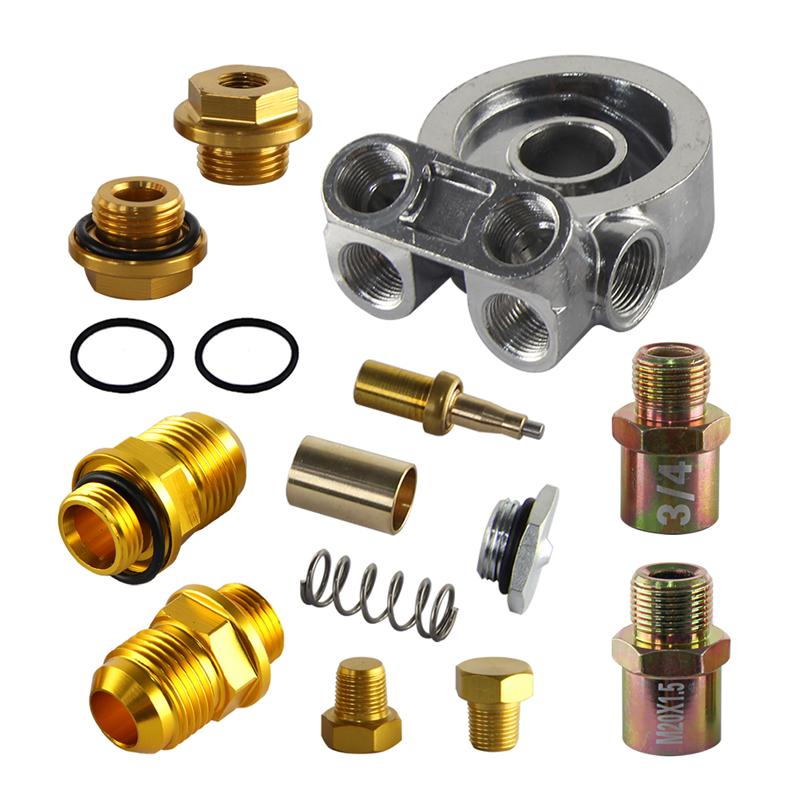 AN10 Ölfilter Universeller Kühler Sandwichplatte Blockadapter Thermostat 3/4" -16UNF & M20*1.5 Und 1/8"NPT Aluminium Silber