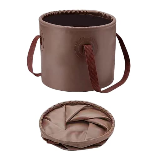 Folding Bucket, Footbath, 10 Liters, Brown, Waterproof / Dimensions: 25cm Diameter X 20cm Height, 200g / Use: Outdoor Folding Bucket, Footbath, Foldin