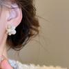 14k Gold Plated Silver Needle Zircon & Imitation Pearl Flower Stud Earrings - French Retro High-End Earrings for Women