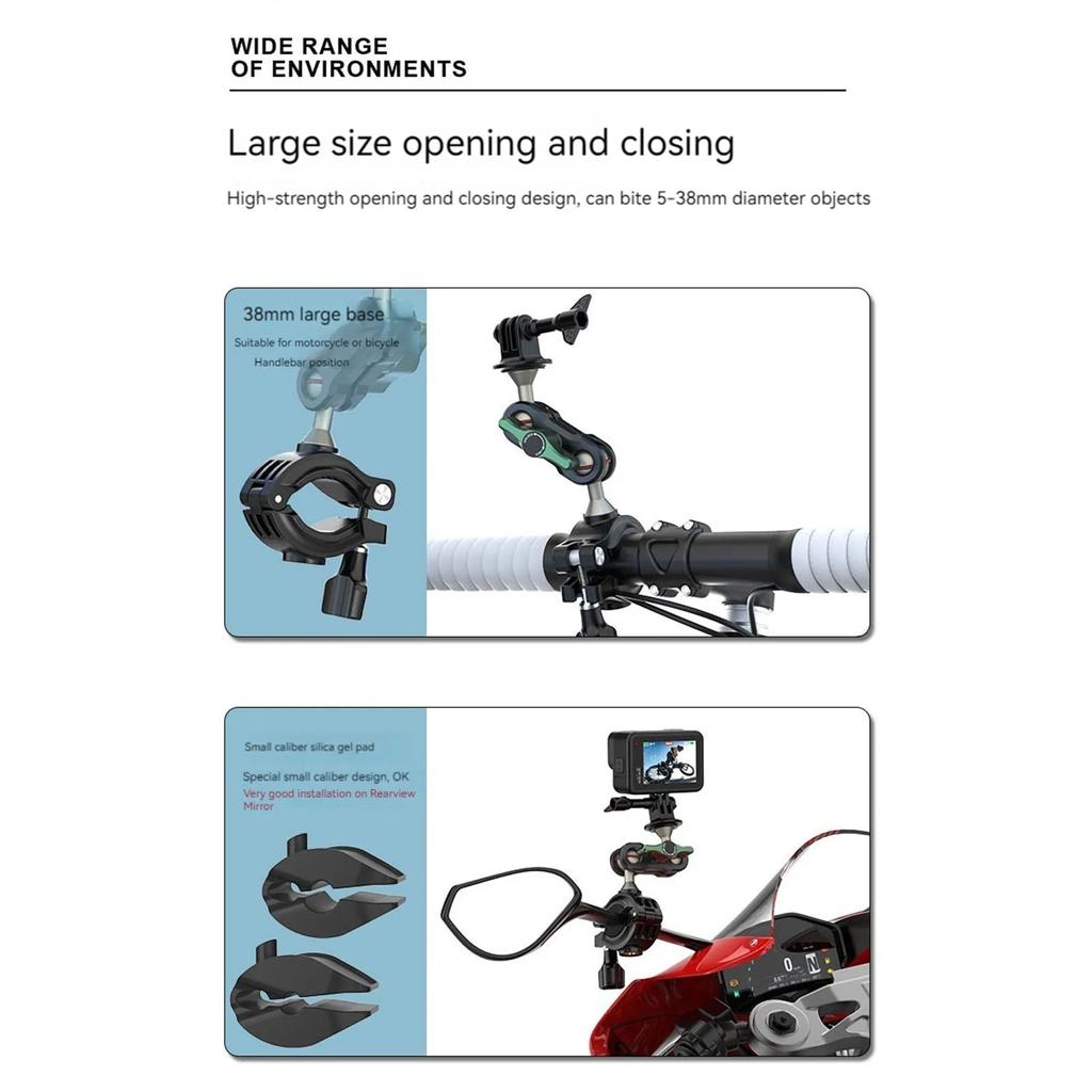 Alloy Metal Motorcycle Camera Holder Handlebar Bicycle Tripod Mount Bike Bracket for GoPro 12 DJI Insta Phone Camera Accessories