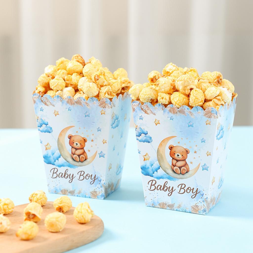 10 Stück Blaue Bären Popcornbox Glückliche 1. Geburtstagsparty Dekoration Kindergeschenke Geschenk Snackbox Kleiner Bär Thema Babyparty Zubehör